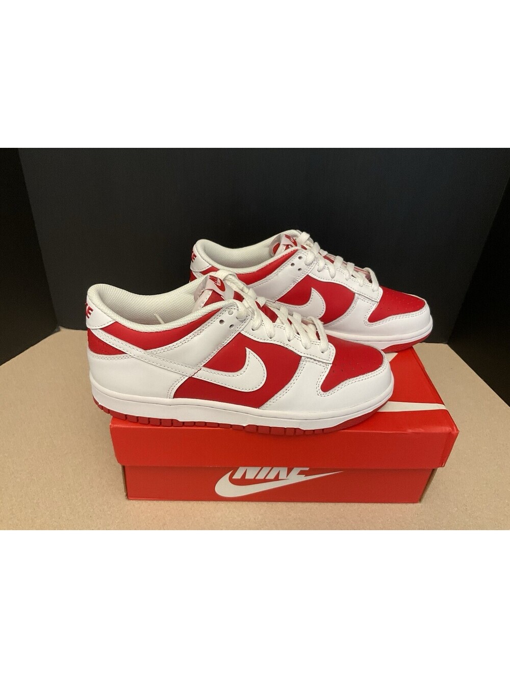 New! Nike Dunk Low GS White/University Red Shoes. Youth’s 7Y. Women’s 8.5. Nice!